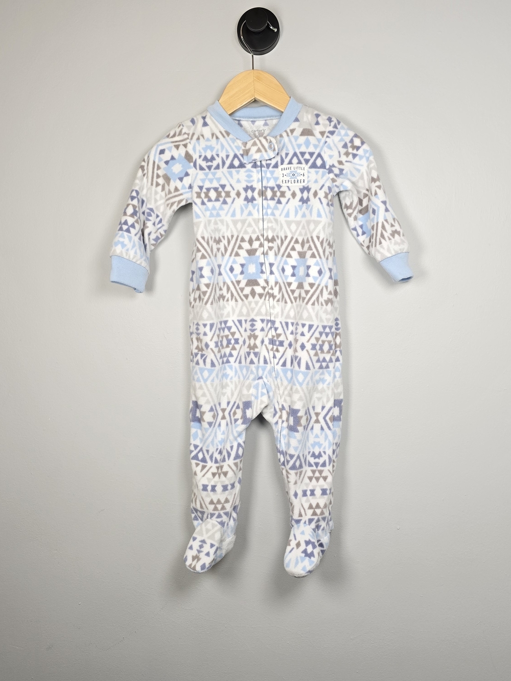 Baby Cozy Footed One-Piece - Blue Geometric Print 9M